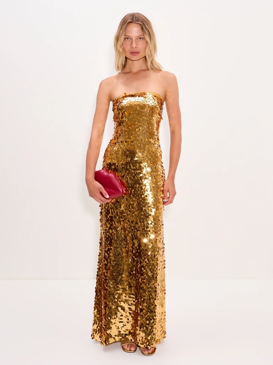 Simon Miller Dresses & Skirts - 🍋SALE🍋 Anthropologie Disco Maxi Dress Gold Sequin Strapless